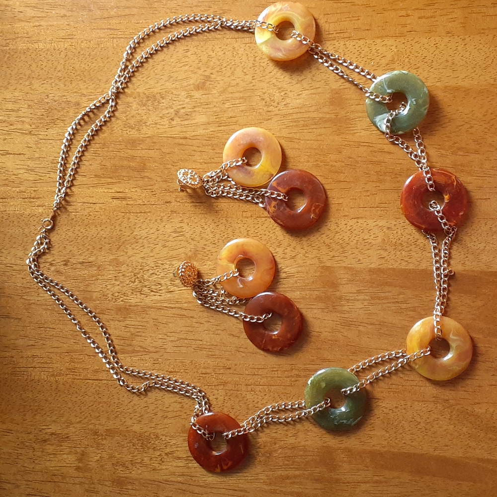 Earthy Agate Style Rare Retro Necklace w Earrings Avon Jewelry